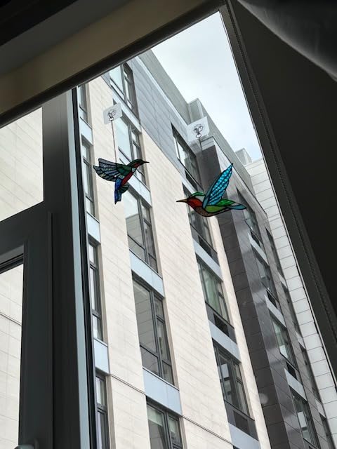 2 Pack Hummingbird Stained Glass Birds Window Hangings, Stained Glass Decorations,Bird Suncatcher for Window Decor Hummingbird Gifts for Mom,Bird Lovers