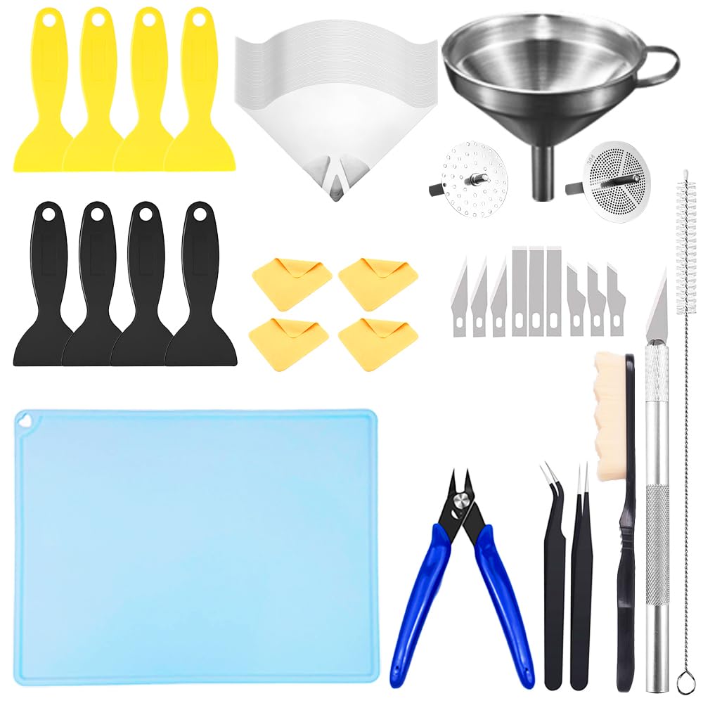 Resin 3D Printer Accessories Tool Kit Includes Stainless Steel Filter, Silicone pad, and Plastic Removal Tool for Cleaning, Basic Tools for Resin Transfer in 3D Printing